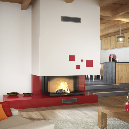 Geschlossene Feuerstelle / Holz - TECHNIKA - TOTEM fire - Ecken / Metall / mit Schiebetür
