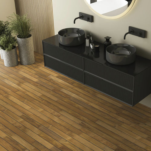 Massivparkett - Exotiques Teck Indo PU Intégré Huilé 12x90 - SOBOPLAC - Teakholz / Schiffsbrücke / geölt