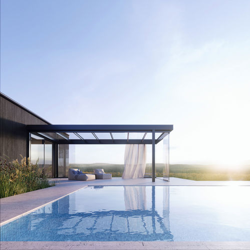 Selbsttragende Pergola - SDL ACUBIS - SOLARLUX - angebaut / Aluminium / Glas