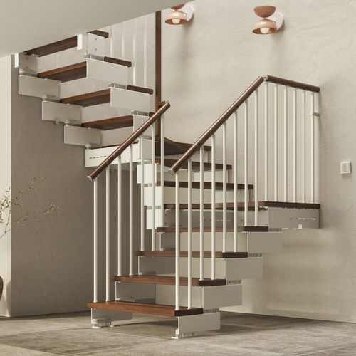 Modulare Treppe - EVO - SCRIGNO - halbgewendelt / mit Stufen aus Buche / mit Stahlstruktur