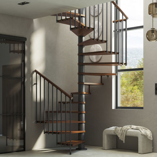 Modulare Treppe - QUADRA - SCRIGNO - abgewinkelte Spindeltreppe / mit Stufen aus Buche / mit Stahlstruktur