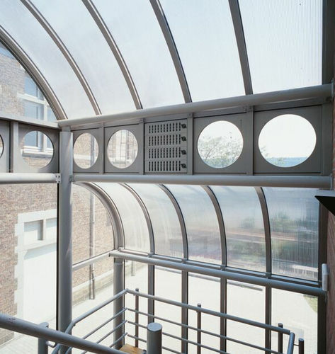Vordach für Eingang - CINTRO - Reynaers Aluminium - Aluminium / Polycarbonat / gebogen