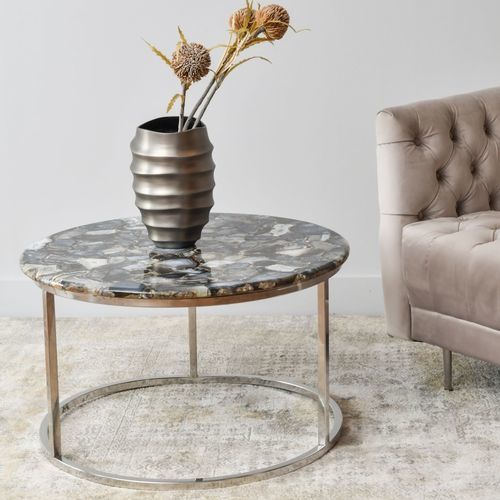 Moderner Couchtisch - AGATE - Marston & Langinger - polierter Edelstahl / Marmor / Gestell aus poliertem Edelstahl