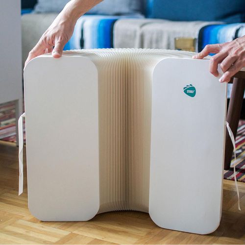 Moderner Hocker - STOOLY - PROCÉDÉS CHÉNEL INTERNATIONAL - Stoff / Gestell aus Karton / mit Mittelfuß