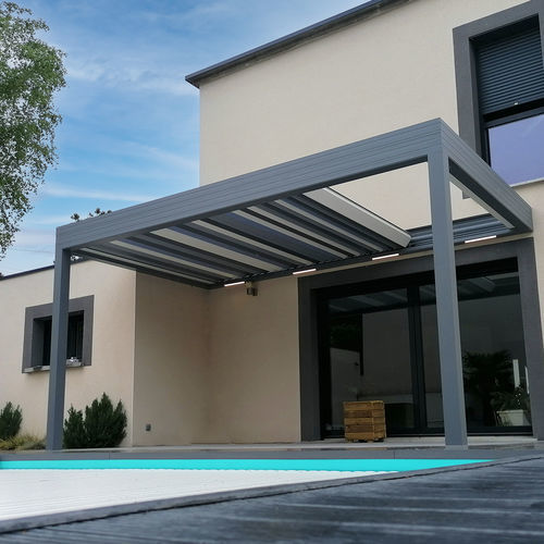 Selbsttragende Pergola - WALLIS&OUTDOOR® - PROFILS SYTEMES - angebaut / Aluminium / mit orientierbaren Lamellen