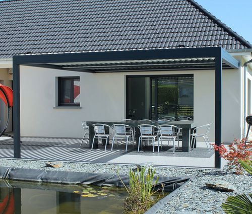 Angebaute Pergola - PANAMA - ORIAL - Aluminium / mit orientierbaren Lamellen / bioklimatisch