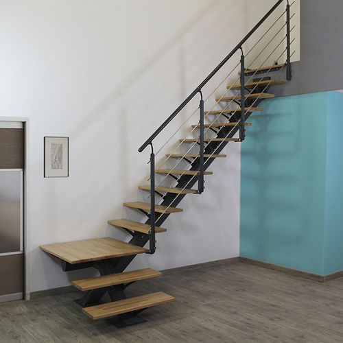 Gerade Treppe - ALMA - ORIAL - viertelgewendelt / Holzstufen / mit Metallstruktur