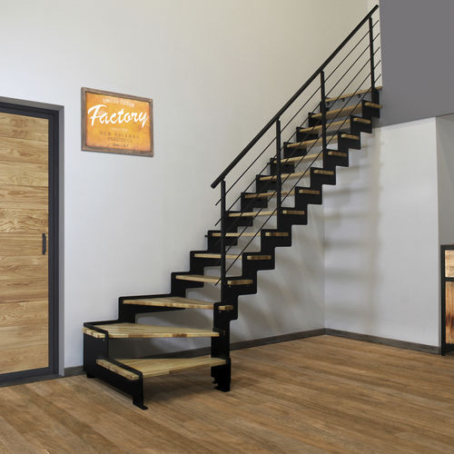 Gerade Treppe - ALÉSIA - ORIAL - viertelgewendelt / Holzstufen / mit Metallstruktur