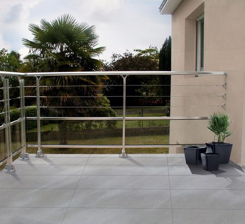 Edelstahlgeländer - RIVACABLE - ORIAL - anodisiertes Aluminium / Glasplatten / Kabel
