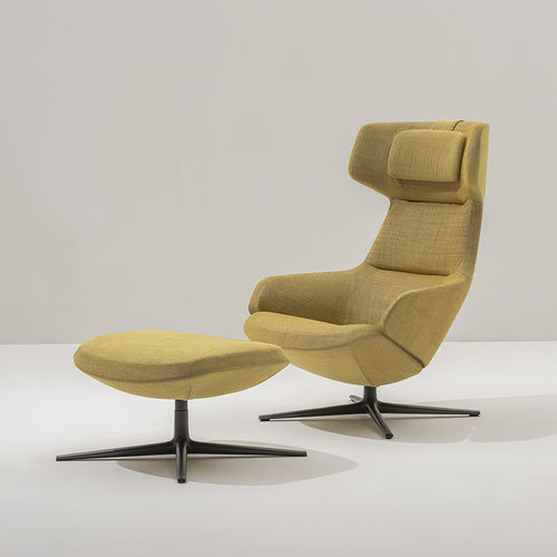Moderner Fußschemel - ASTON CLUB  - Arper - Stoff / Leder / poliertes Aluminium