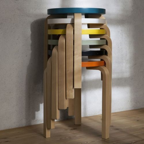 Moderner Hocker - 60 - Artek - Leder / Stoff / Sperrholz