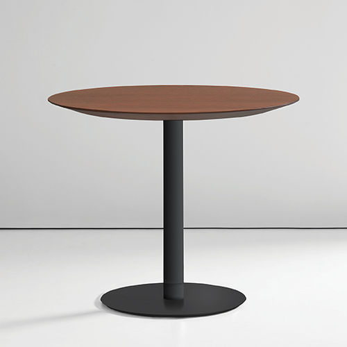 Moderner Tisch - QUIET - BERNHARD design - Mineralwerkstoff / gebürsteter Edelstahl / Nussbaum