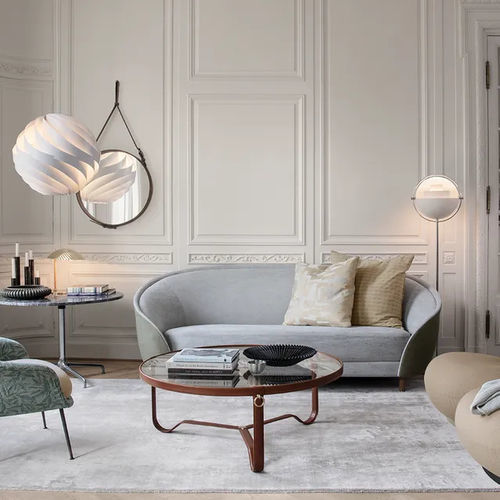 Couchtisch / Art Deco - ADNET - GUBI - Glas / Leder / Gestell aus Metall