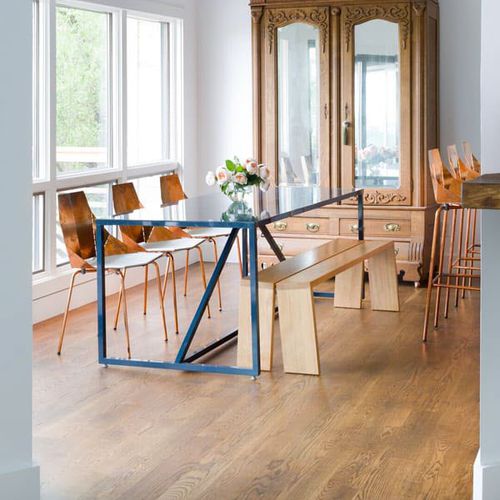 Moderner Esstisch - STRUT - BLU DOT - MDF / hochglanzlackiertes Holz / pulverbeschichteter Stahl