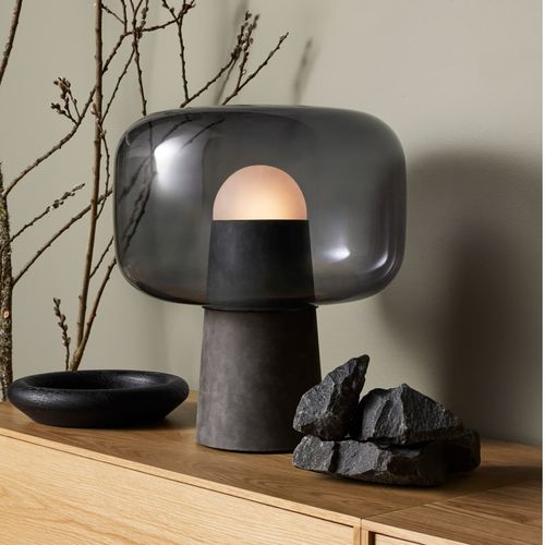 Tischlampe - BULLY - BLU DOT - Stahl / geblasenes Glas / Leder