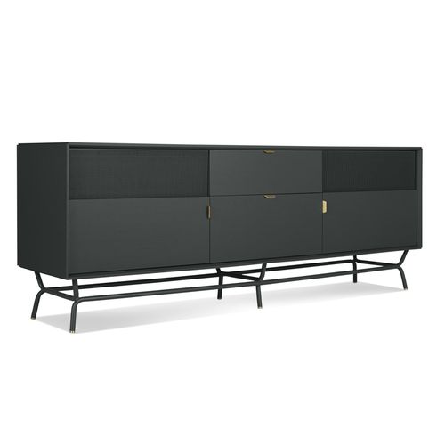 Modernes Sideboard - DANG 2 - BLU DOT - Holzfurnier / pulverbeschichteter Stahl / Lochblech