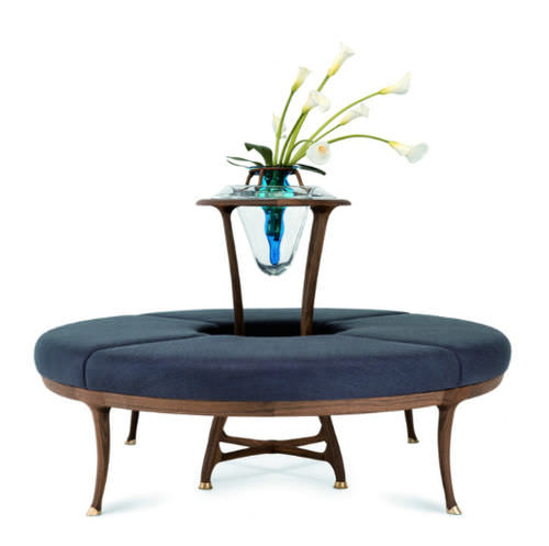 Moderne Polsterbank - LARGE FLOWER - CECCOTTI COLLEZIONI - Stoff / amerikanischer Nussbaum / rund