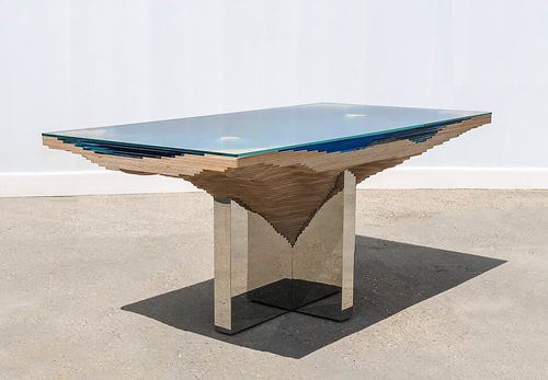 Moderner Esstisch - Abyss - Duffy London - Holz / Glas / Gestell aus poliertem Edelstahl