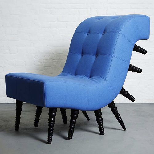 Kaminsessel / originelles Design - MILLI - Duffy London - Wolle / Holz / blau