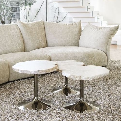 Moderner Couchtisch - CICLADI - edra - Alabaster / Gestell aus Metall / mit Mittelfuß