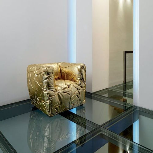 Sessel / originelles Design - SPONGE - edra - Leder / Stahl / gold
