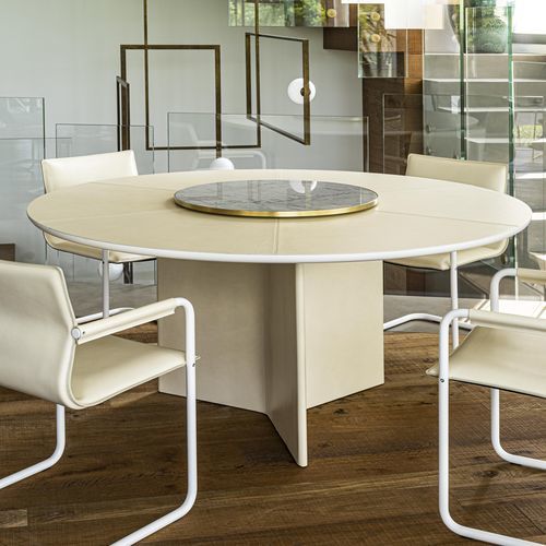 Moderner Tisch - STAR - ENRICO PELLIZZONI - Leder / Rauchglas / Kristall