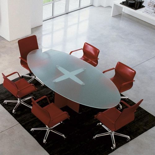 Moderner Besprechungstisch - VALEO - ENRICO PELLIZZONI - Milchglas / Rauchglas / Kristall