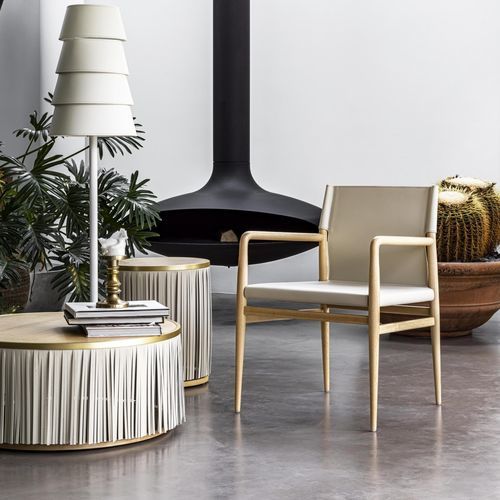 Moderner Sessel - LEDERMANN - ENRICO PELLIZZONI - Leder / Holz / beige