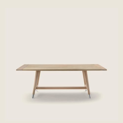 Moderner Esstisch - DESCO OUTDOOR - FLEXFORM - Iroko / Stein / Gestell aus Iroko