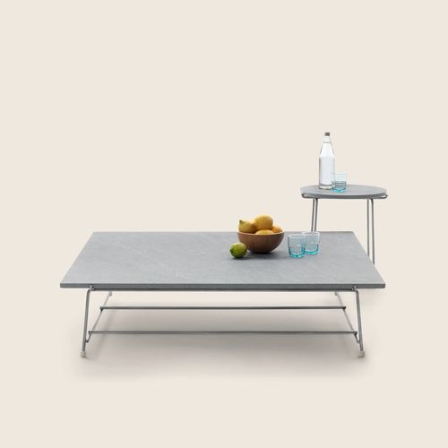 Couchtisch / minimalistisches Design - ANY DAY OUTDOOR - FLEXFORM - Edelstahl / Iroko / Stein