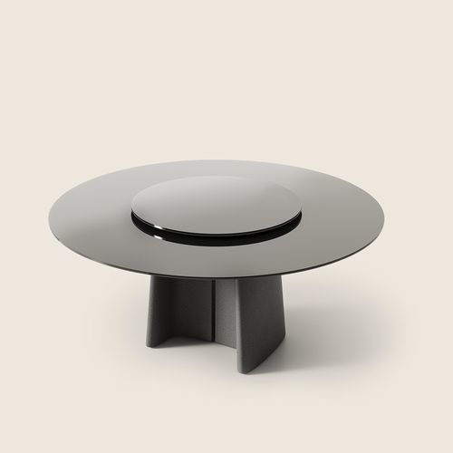 Moderner Couchtisch - TARA - FLEXFORM - Holzfurnier / Gestell aus Faserbeton / rund