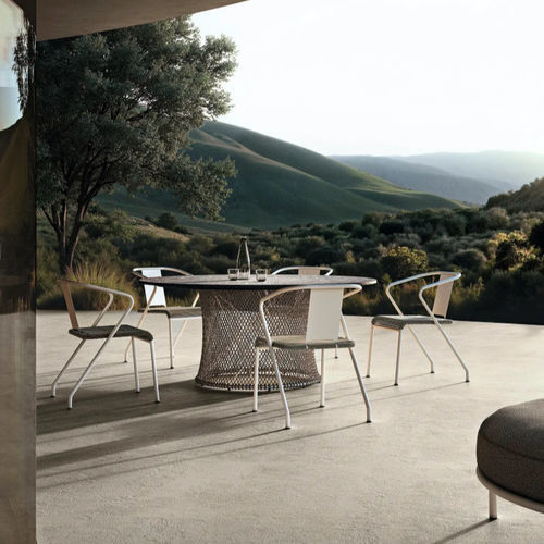Moderner Esstisch - OASIS - FLEXFORM - Glas / Gestell aus Metall / Gestell aus rostfreiem Edelstahl