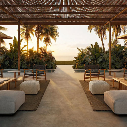 Moderne Ottomane - BANGKOK OUTDOOR - FLEXFORM - Polyurethan / Gummi / abperlendes Gewebe