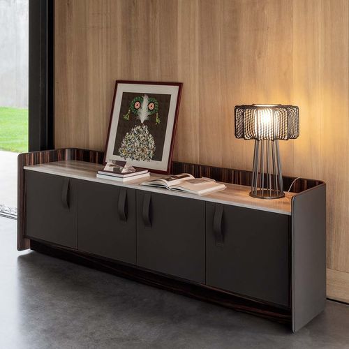 Modernes Sideboard - GENTLEMAN - Flou - Holz / Leder / Marmor