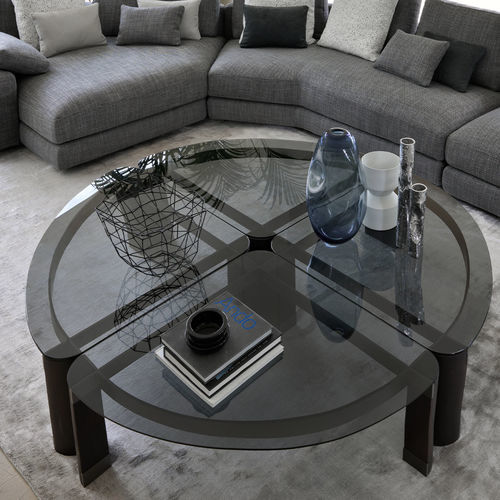 Moderner Couchtisch - QUARTETTO - Flou - Glas / Gestell aus Esche / rund
