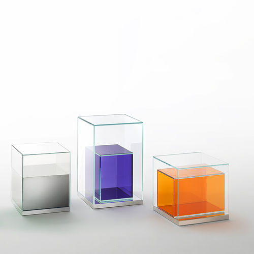 Moderner Beistelltisch - BOXINBOX - GLAS ITALIA - Glas / polierter Edelstahl / quadratisch