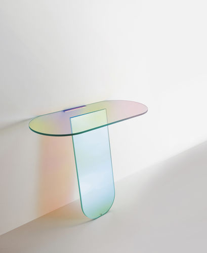 Moderner Konsolentisch - SHIMMER  - GLAS ITALIA - Glas / oval / wandmontiert