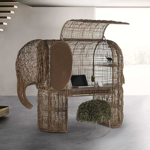 Schreibtisch / originelles Design - BABAR - Kenneth Cobonpue - Rattan / Stahl / mit Stauraum