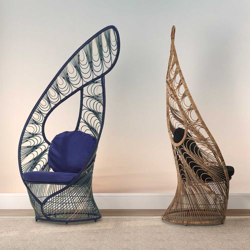 Sessel / originelles Design - PEACOCK - Kenneth Cobonpue - Rattan / Korbweide / mit hoher Rückenlehne