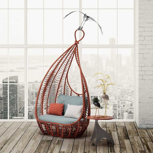 Moderner Sessel - LASSO - Kenneth Cobonpue - Rattan / Stahl / Hochlehner