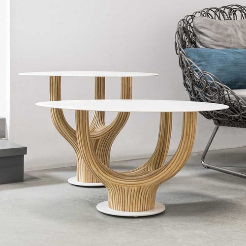 Moderner Couchtisch - ACACIA - Kenneth Cobonpue - Rattan / Stahl / oval