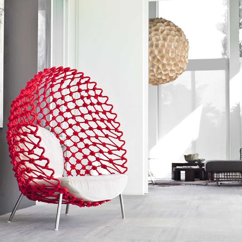 Sessel / originelles Design - DRAGNET - Kenneth Cobonpue - Stoff / Stahl / Edelstahl