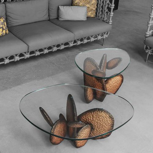 Couchtisch / originelles Design - GOBI - Kenneth Cobonpue - Glas / Stahl / Kupfer