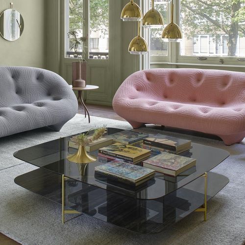 Moderner Couchtisch - CLYDE - Ligne Roset - Glas / Feinsteinzeug / Gestell aus Stahl