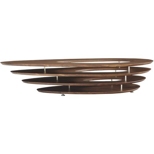 Moderner Couchtisch - INTERSTICE - Ligne Roset - Nussbaum / Gestell aus verchromtem Stahl / dreieckig