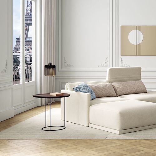 Moderner Beistelltisch - PEBBLE - Ligne Roset - amerikanischer Nussbaum / Gestell aus lackiertem Stahl / mit Mittelfuß
