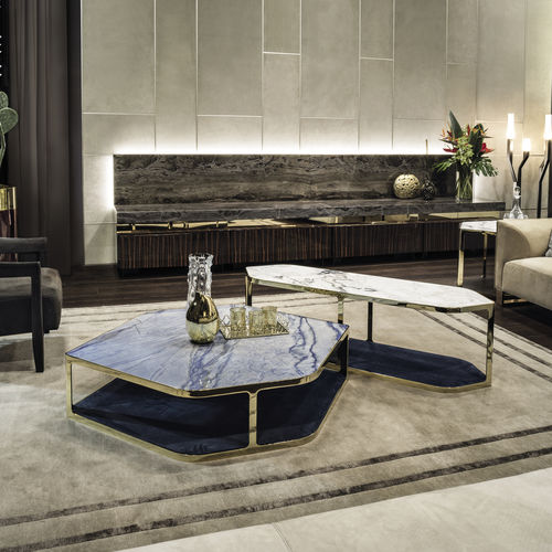 Moderner Couchtisch - TILES  - LONGHI S.p.a. - Stahl / Bronze / Leder
