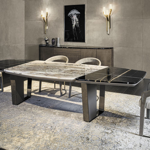 Moderner Tisch - KEOPE  - LONGHI S.p.a. - Leder / Gestell aus Metall / Gestell aus Nussbaum