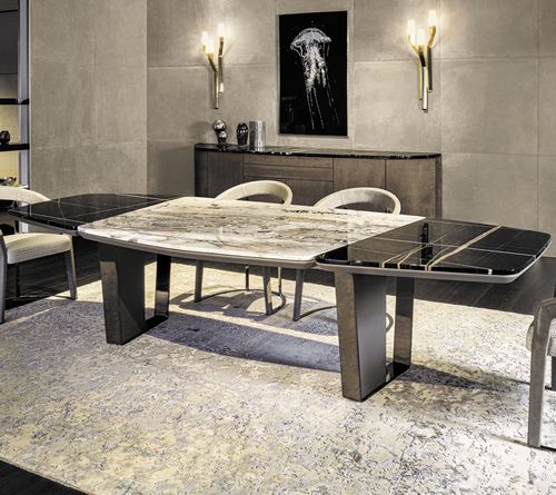 Moderner Tisch - KEOPE  - LONGHI S.p.a. - Nussbaum / Marmor / Leder