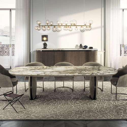 Moderner Tisch - LOTUS  - LONGHI S.p.a. - Marmor / Gestell aus Metall / Gestell aus Leder